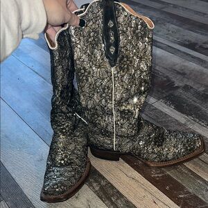 Shimmering Lace Square Toed Cowboy Boots